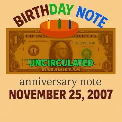 November 25 2007 BIRTHDAY 🎂 NOTE UNCIRCULATED GEMS 💎 Sealed BEP Bricks 🧱 $1 - Image 1 of 4