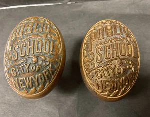 Antique New York City Public School Brass Door Knobs Pair Genuine Old Real NYC - Picture 1 of 9