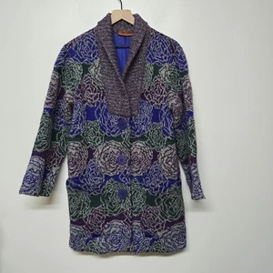 Missoni Made in Italy Wool Alpaca Knit Coat Jacket Size S Purple Floral Lined - Picture 1 of 8