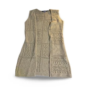 Rampage vintage Y2K Tan Crochet Knit Long Vest Cardigan Size M made in usa - Picture 1 of 5