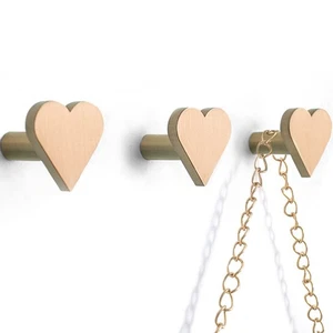 Set 3 Ganci Appendiabiti da Parete in Ottone con Ferramenta di Montaggio a Forma di Cuore Co... - Foto 1 di 8