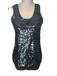 Michael Kors Black Sequined 100% Merino Wool Tank Top Sz XS Summer Sparkle - Picture 1 of 5