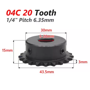 04C 20 dientes piñones de transmisión de cadena paso de 1/4" 6,35 mm diámetro cadena de rodillos de 5-20 mm - Imagen 1 de 7
