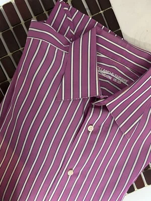 HOLLAND & SHERRY Londres Lujo Púrpura Camisa Vestido Cuello Abotonado Para Hombres L Foto 1 de 4