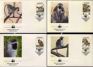 SAINT CHRISTOPHE, ST KITTS WWF, singes Yvert 613/16 Fdc, enveloppes 1er jour - Imagen 1 de 1