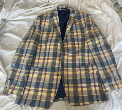 Men's  42L  blue madras plaid spirts jacket coat blazer spring EasterClub Room - Image 1 of 4