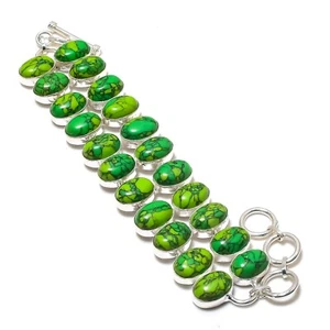 Green Copper Turquoise Gemstone Handmade 925 Sterling Silver Jewelry Bracelet - Picture 1 of 6