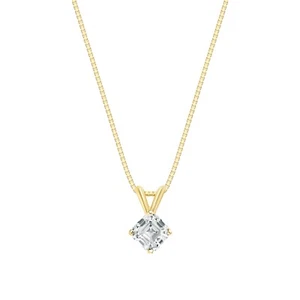 1/2 kt gedrechseltes Asscher Lab Created gewachsenes Diamant-Halskette 18 K Gelbgold kostenloser Versand - Bild 1 von 1