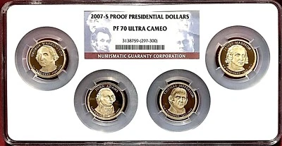2007-S PROOF PRESIDENTIAL DOLLARS 4-COIN MULTI-HOLDER NGC PF-70 ULTRA CAMEO - Image 1 of 2