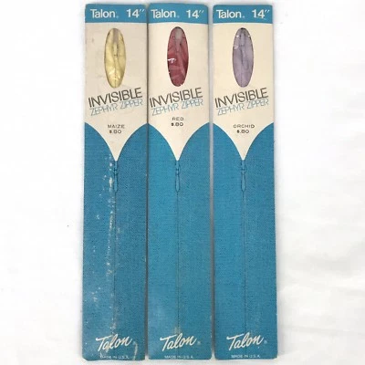 Talon 14" Invisible Zephyr Zipper Style 804-1 Vintage Made USA Lot of 3  - Image 1 of 2