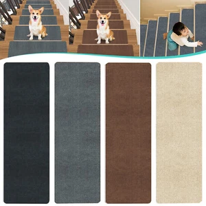 Stair Tread Mats Carpet Non-Slip Stair Pads Step Protectors w/ Reusable Adhesive - Picture 1 of 15