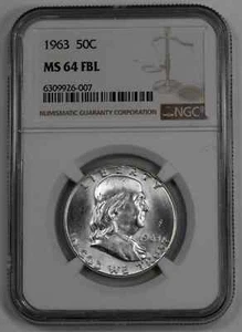 1963 FRANKLIN HALF DOLLAR 50C NGC MS 64 FBL MINT UNC - FULL BELL LINES (007) - Picture 1 of 4
