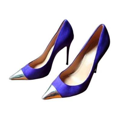 Salto JEAN MICHEL CAZABAT couro camurça Eris Stiletto pontiagudo prata roxo 38 - Imagem 1 de 4