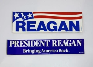 2 pegatinas originales 1976 Ronald REAGAN estrella a rayas bandera parachoques elección política EE. UU. - Imagen 1 de 2