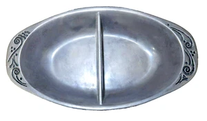 8" Lenox Spyro Pewter Holloware Design Divided Candy Nut Dish Bowl - Picture 1 of 6