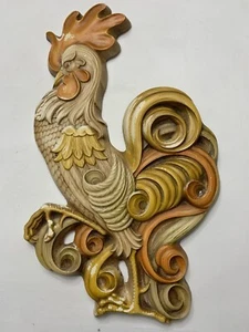 Placa de arte de pared plana colgante gallo tiza años 60 20" de alto naranja amarillo MCM - Imagen 1 de 14