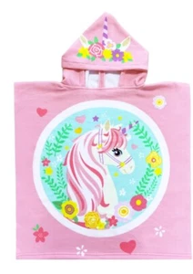 Round Unicorn Kids Hooded Beach Towel Pool Bath Towel 24x24 - Picture 1 of 4