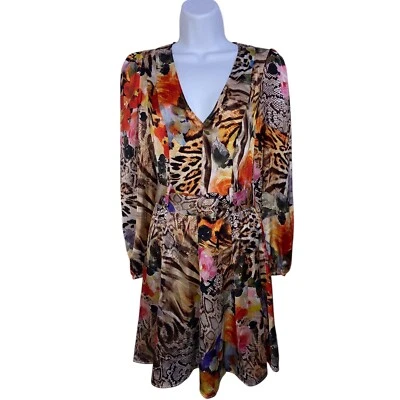 Vestido Marciano by Guess Nuevo con Etiquetas Estampado de Animales de Flores Salvajes Cuello en V Manga Larga Talla 2 Foto 1 de 4