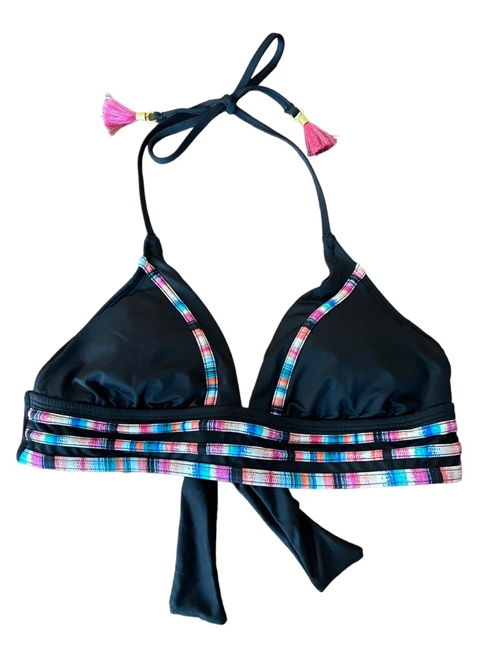 Top de bikini halter con corbata trasera negra y arco iris talla 4 de La Blanca  Foto 1 de 4