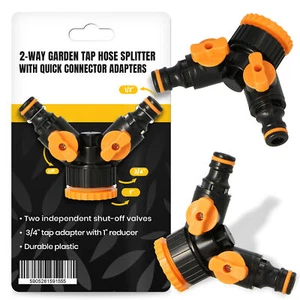 2-Wege Wasserhahn Verteiler Adapter Absperrhähnen Schlauchkupplung Y-Verteiler - Bild 1 von 6