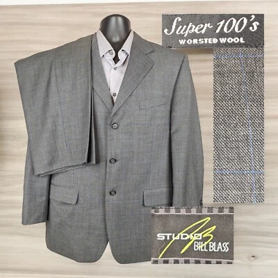 Traje Bill Blass 2 Piezas Para Hombre 44R 38X29 Gris 3 Botones Lana Ventilación Única Foto 1 de 4