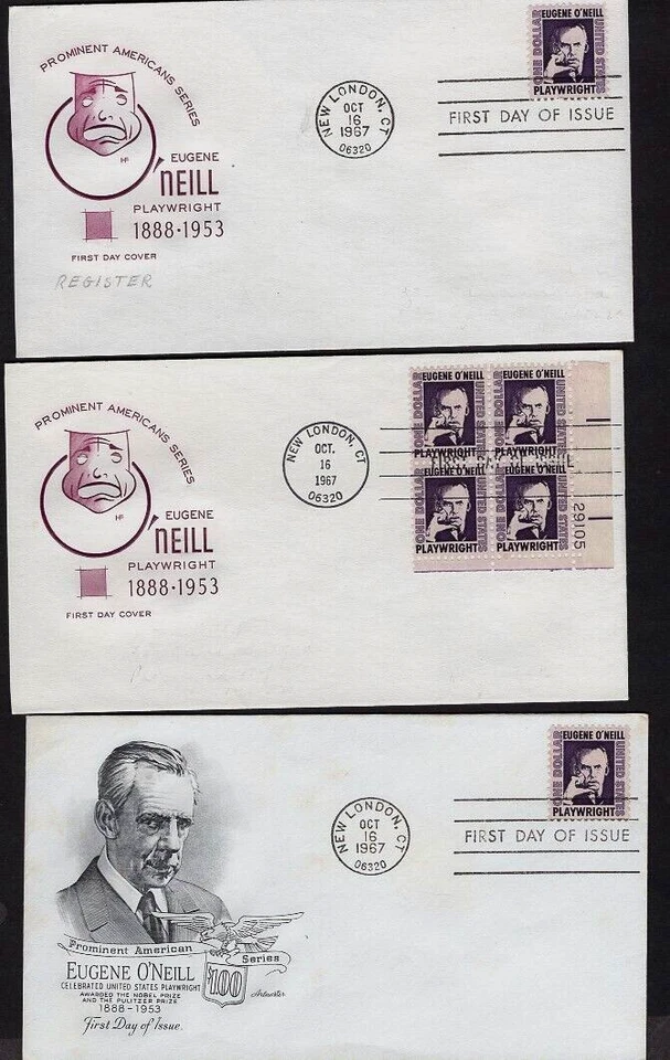 (3) $1.00 FDC sc 1294 HF house Farnam + artmaster CA, 1967,  Eugene O'NEILL - Image 1 of 1