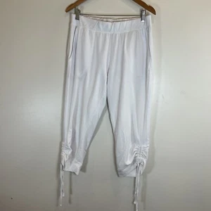 DKNY Jeans 100% Cotton White Ruche Tie Capri Elastic Waist Pants Womens L - Picture 1 of 6