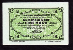 LANGENALTHEIM - GERMANY NOTGELD - 1 MARK - Picture 1 of 2