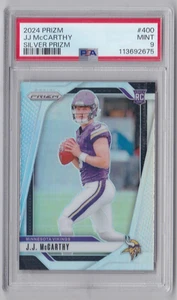 Fútbol americano Panini Prizm 2024 JJ McCarthy Silver Prizm novato PSA 9 #400 Vikings - Imagen 1 de 2