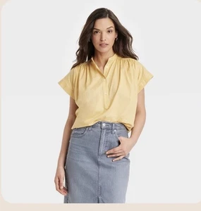 Blusa pequeña de mujer popover manga corta hilo universal - amarilla 100 % algodón - Imagen 1 de 6