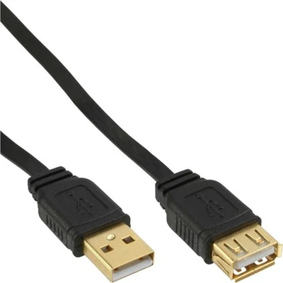 InLine Cavo USB 2.0, Piatto, Prolunga, Type A, maschio / femmina, nero, Pin dora - Immagine 1 di 3