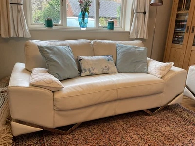 Designer Italian Leather White Sofa - Image 1 of 4