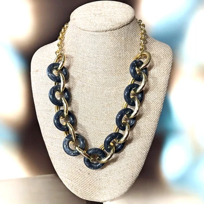 TALBOTS Gold Tone Gold & Marbled Gray Link Statement Necklace T517 - Image 1 of 4