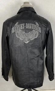 Harley Davidson Leather 1/2 Zip Pullover Jacket Lined Embroidered Shiny Men’s XL - Picture 1 of 12