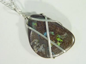 Butw Sterling Draht Umwickelt 25mm x 44mm Australian Boulder Opal Anhänger 2594D - Bild 1 von 3