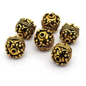 2 Pcs 14mm Bali Bead Antique Gold Plated - Picture 1 of 5