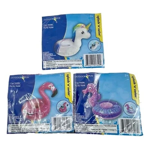 Splash n Swim Getränkehalter Pool Schwimmer 3er Set - Seepferdchen Einhorn Flamingo - Bild 1 von 13