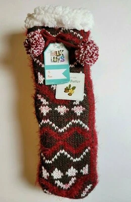 Muk Luks Mujer Pestañas Cabina Calcetines Manteca de Karité Parte Inferior Antideslizante Marrón Talla S/M Foto 1 de 4