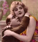 c1920's Couple Romance Love Kissing Colorized French Antique Noyer Post Card