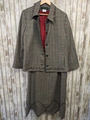 Conjunto de falda y chaqueta de lana Harve Benard vintage talla 16 flecos preppy occidentales nuevos sin etiquetas Foto 1 de 4