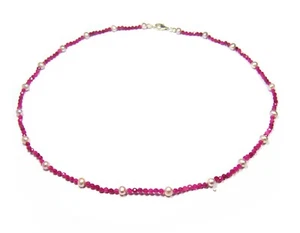 Glamorous Precious Stone Necklace IN Ruby With Spacer Beads Of Freshwater Pearls - Picture 1 of 3