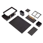 Leather Desk Set 10 Pieces with Double Document Tray Desk Organizer Black