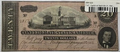 1864 Confederate $20 Dollar Bill CAU - Image 1 of 2