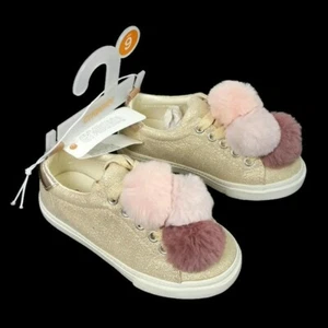 GYMBOREE Pom Pom Gold Glitter Sneakers Shoes Size 9 Girls NWT - Picture 1 of 8