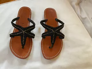 Mystique Black Beaded Star Fish Leather Sandals. Size 9 - Picture 1 of 4