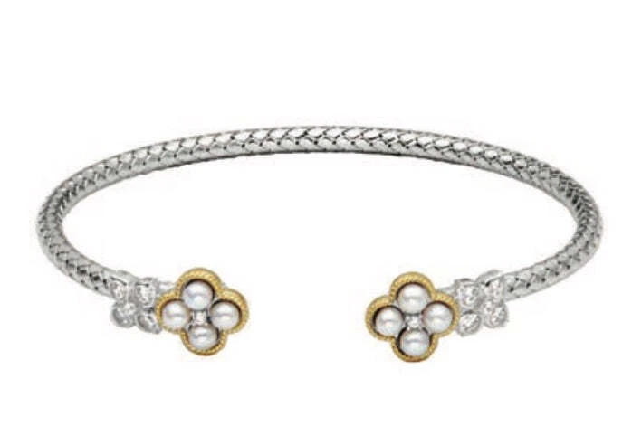 Brazalete Charles Garnier 6,75" 2 tonos circonita cúbica perlas cultivadas de agua dulce de 3-3,5 mm Foto 1 de 1