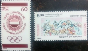 India 1988 Olympic Association Sports Chess Cricket Soccer stamp set 2v MNH - Picture 1 of 2