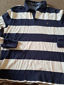 gant long sleeve polo shirt 3xl Navy And White Stripes Vgc 