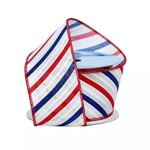 Sparkling Patriotic Stripes Wired Ribbon - 2 1/2" x 10 Yards, 4th of July, USA - Picture 1 of 3