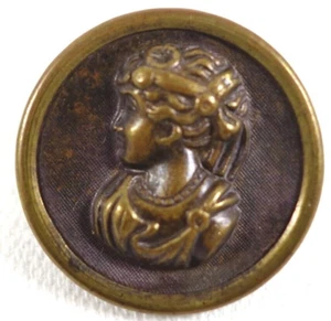 Antique Brass Picture Button Womens Head 3/4" - Picture 1 of 4